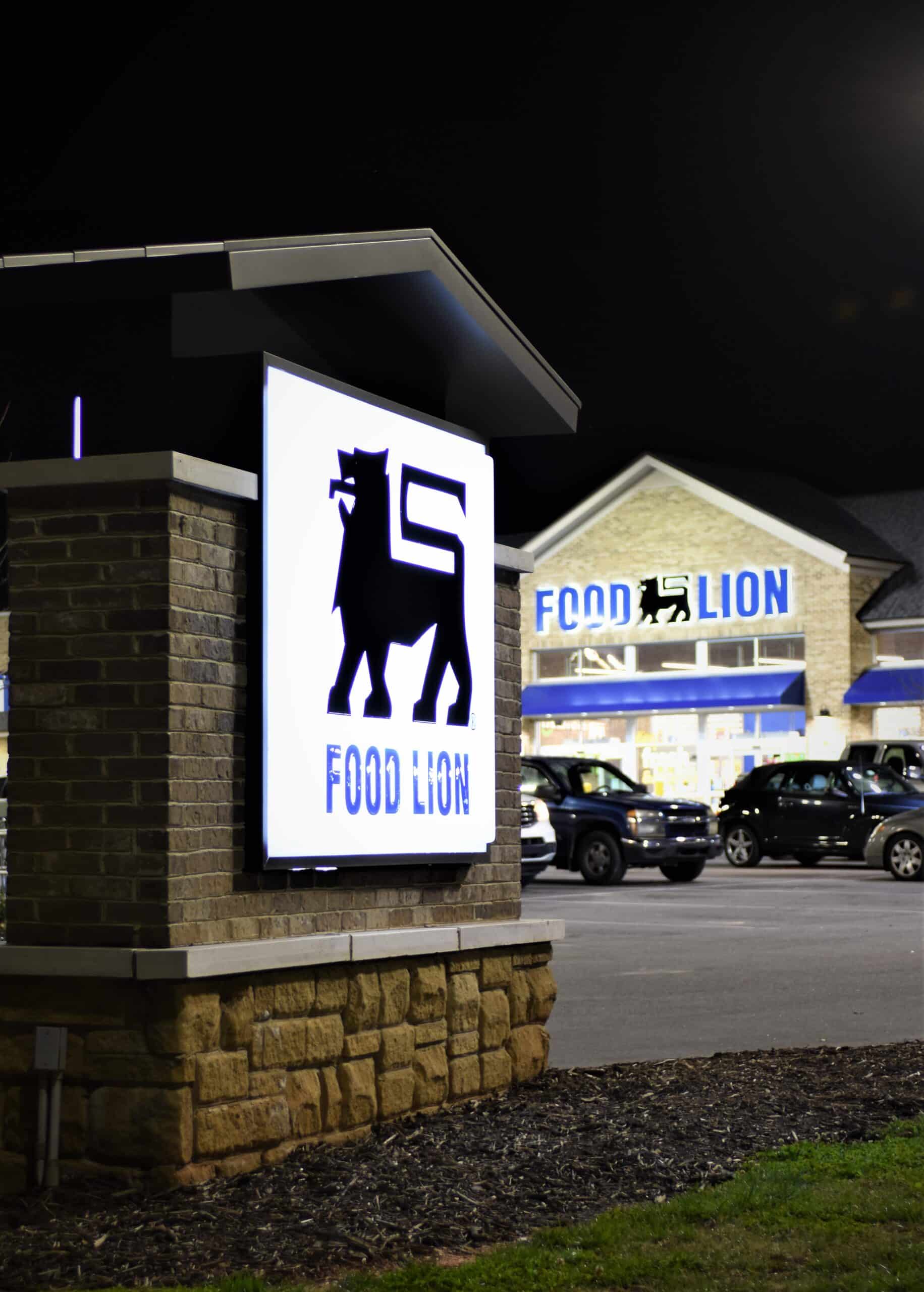 Food Lion Monument Sign at night